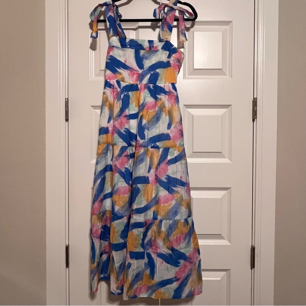 Blu Pepper Blue and Pink Abstract Maxi Dress